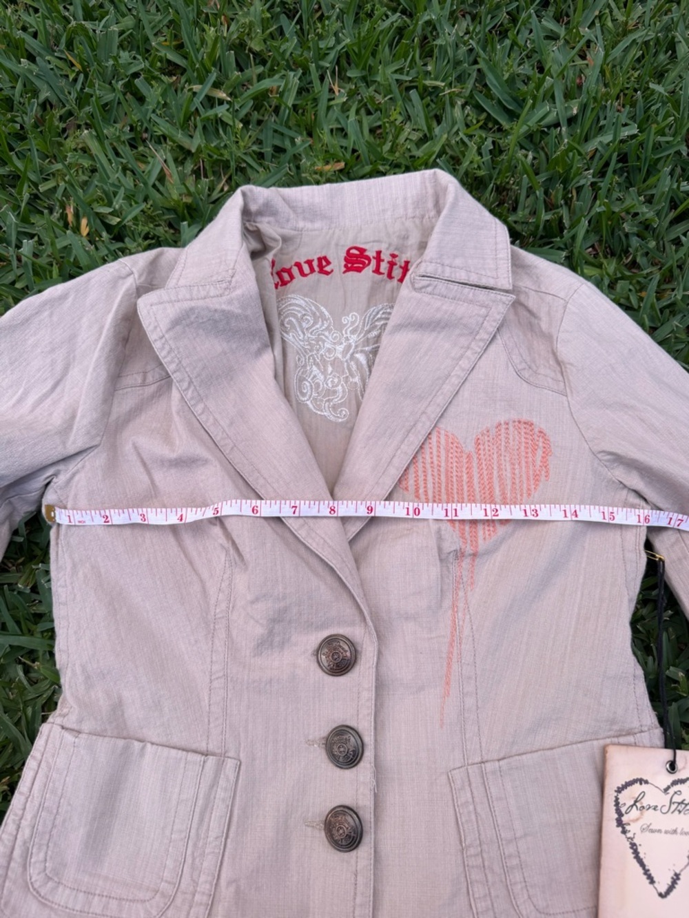 Love Stitch Vintage Boho Embroidered Cotton Blend Blazer Jacket Small NWT Floral - Picture 6 of 10